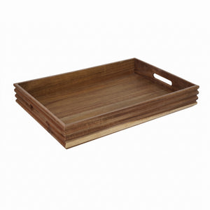Premium Acacia Wood Serving Tray with Handles, 17 Inch Large Rectangular Wooden Ottoman Tray for Living Room Coffee Table, Decorative Ribbed Breakfast in Bed Platter for Tea, Snacks and Decorative Displays