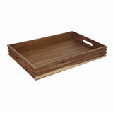 Premium Acacia Wood Serving Tray with Handles, 17 Inch Large Rectangular Wooden Ottoman Tray for Living Room Coffee Table, Decorative Ribbed Breakfast in Bed Platter for Tea, Snacks and Decorative Displays