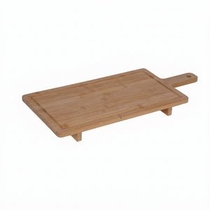 Premium Bamboo Cheese Board and Charcuterie Platter with Handle, Elevated Large Wooden Serving Tray with Riser Feet and Juice Groove, Reversible Bamboo Cutting Board for Meat, Sushi and Pastries