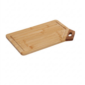 Premium Two-Tone Bamboo Cutting Board with Carbonized Bamboo Accent Handle, Reversible Large Wooden Chopping Board with Deep Juice Groove and Hanging Hole, Knife-Friendly Fruit and Meat Serving Platter