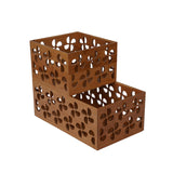 Premium Bamboo Stackable Storage Baskets Set of 2, Decorative Open-Front Wood Desktop Organizer Bins, Carved Floral Cutout Nesting Wooden Crates for Home, Kitchen and Closet