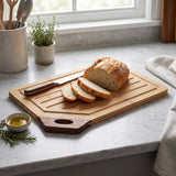 Premium Two-Tone Bamboo Cutting Board with Carbonized Bamboo Accent Handle, Reversible Large Wooden Chopping Board with Deep Juice Groove and Hanging Hole, Knife-Friendly Fruit and Meat Serving Platter