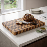 Premium Two-Tone End Grain Wooden Cutting Board, Large Heavy Duty Checkered Butcher Block Chopping Board, Knife-Friendly Reversible Countertop Meat and Cheese Platter for Home Chefs